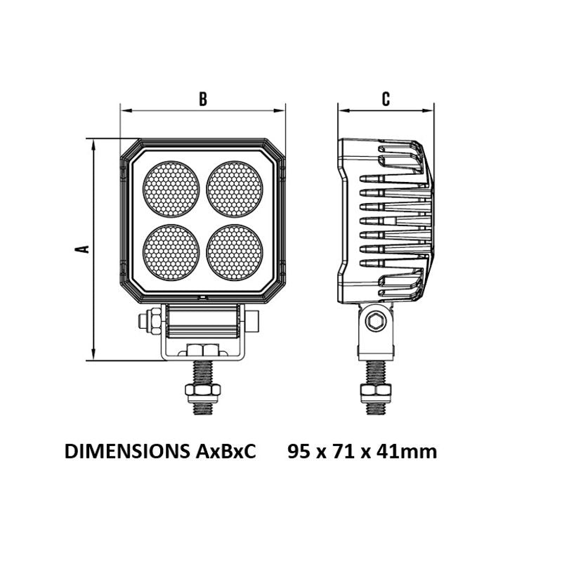 Roadvision RWL9424SF 25W LED Work Light Compact Square Flood Beam 10-30V 2200lm TMT IP67 ADR Reverse