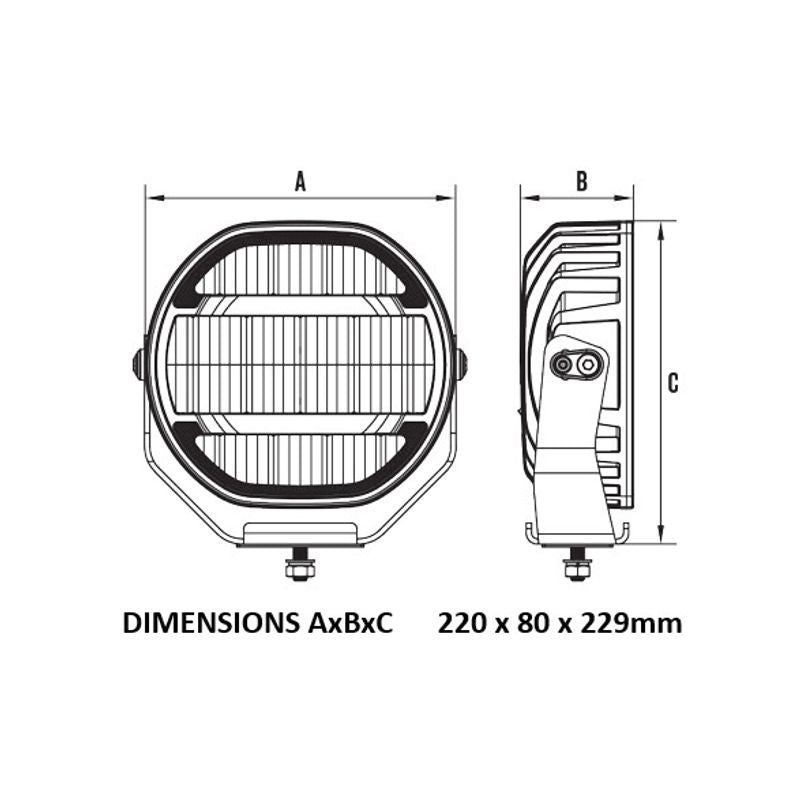 Roadvision RDL7800C LED driving light dimensions